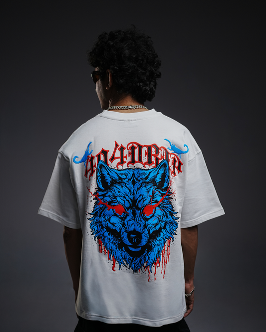Blood Wolf” Oversized Tee – White Edition