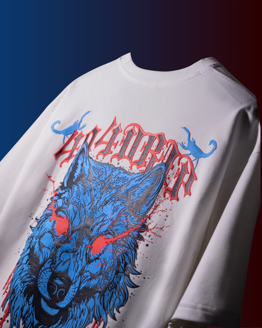 Blood Wolf” Oversized Tee – White Edition