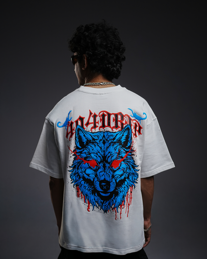 Blood Wolf” Oversized Tee – White Edition